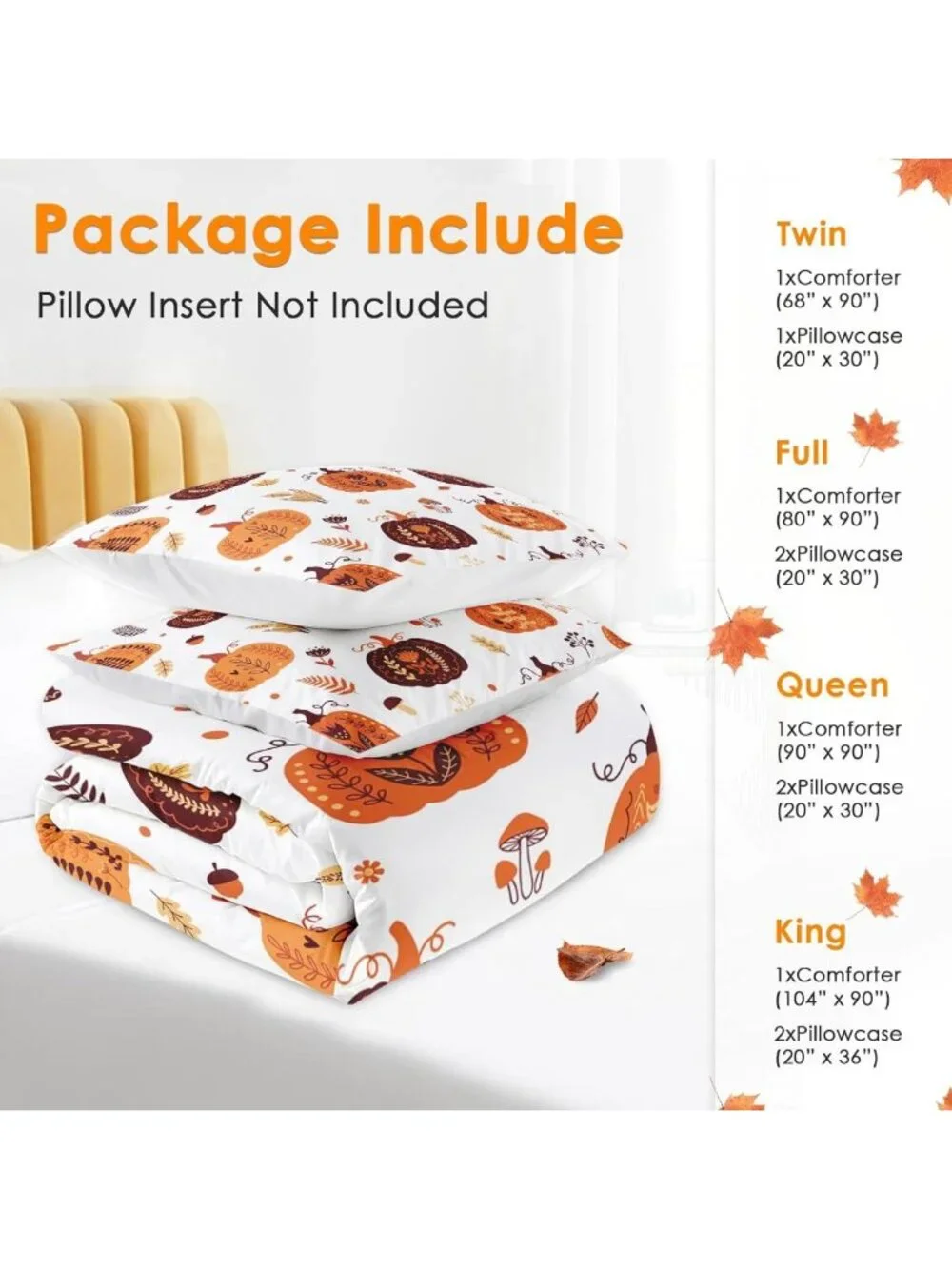Cozy Autumn Pumpkins King Comforter Set - 3 Piece Fall Bedding Collection
